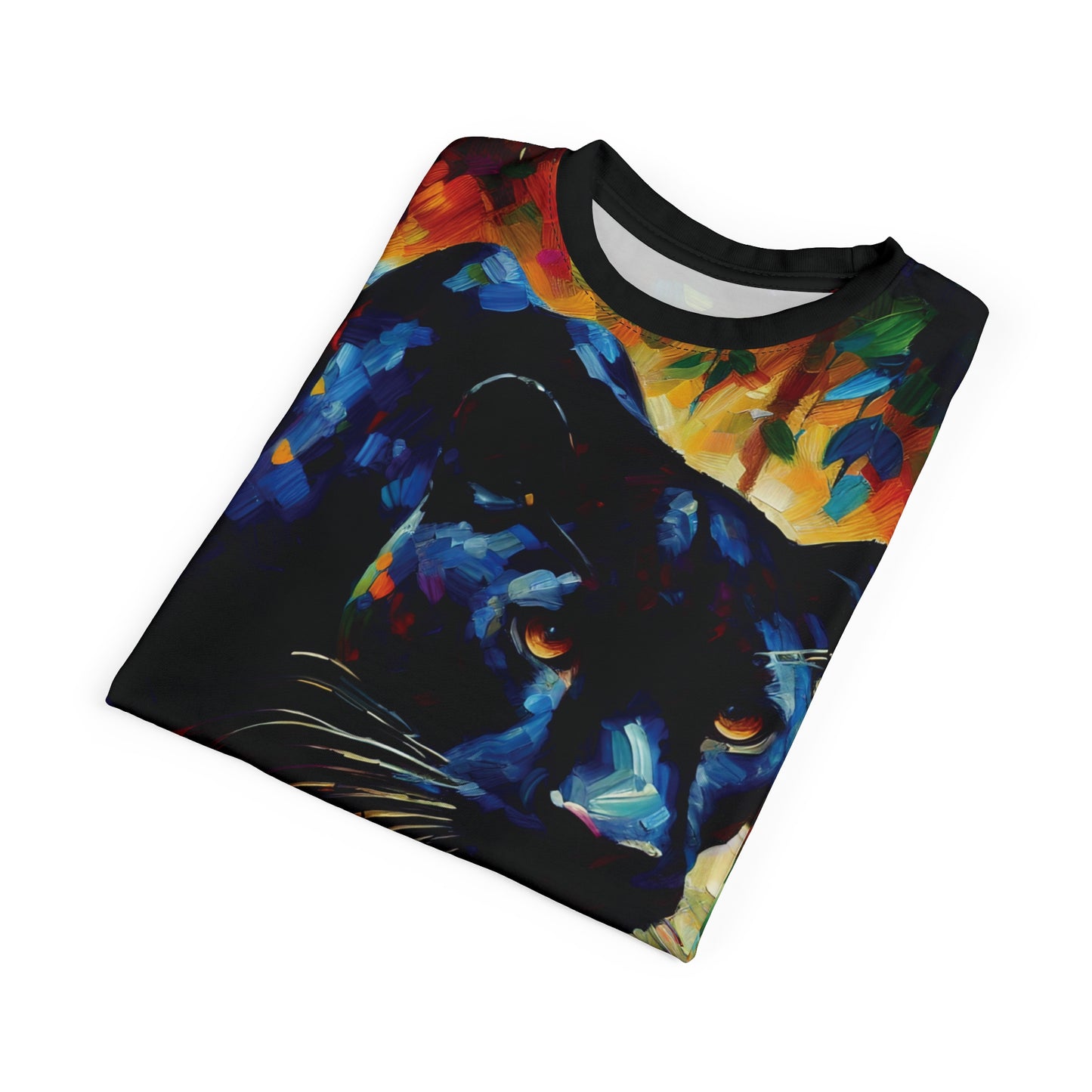 Stalking Black Panther in Jungle Vibrant Art Tee | Colorful Unisex Cut & Sew T-Shirt, Wildlife Apparel, Unique Graphic Tee, Birthday Gift