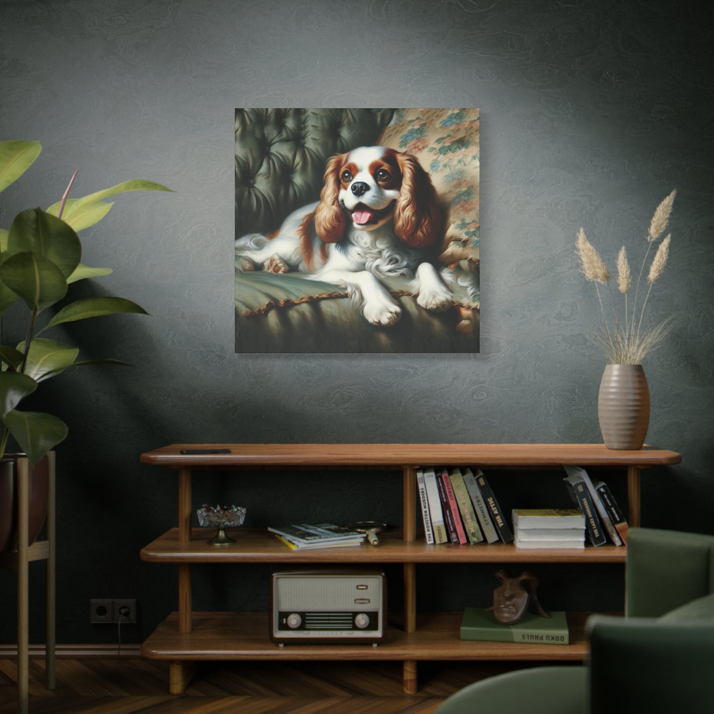 Cavalier King Charles Spaniel on Sofa Impressionist Canvas Art Print