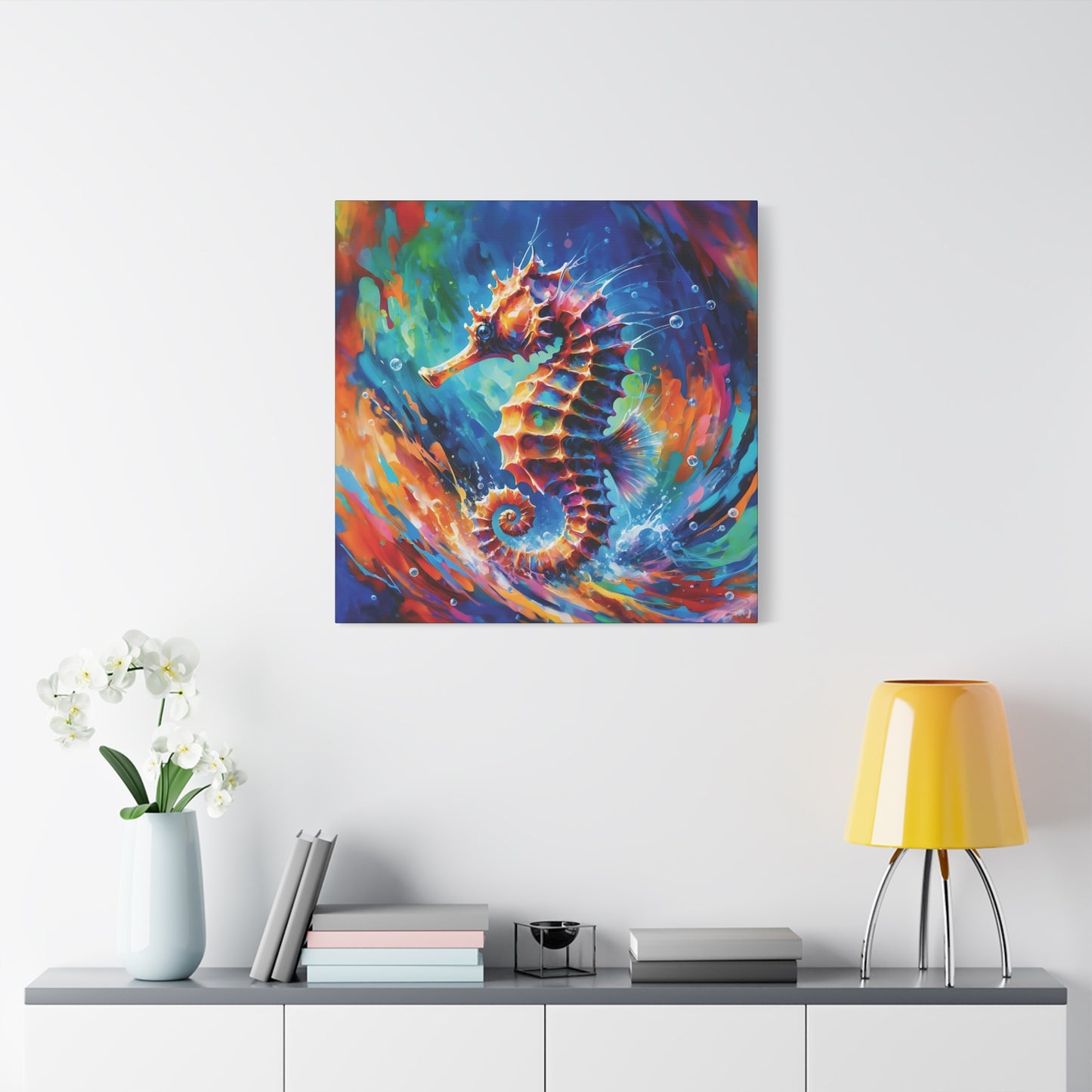 Expressionist Seahorse Canvas Wall Art - Stunning Aquatic Print