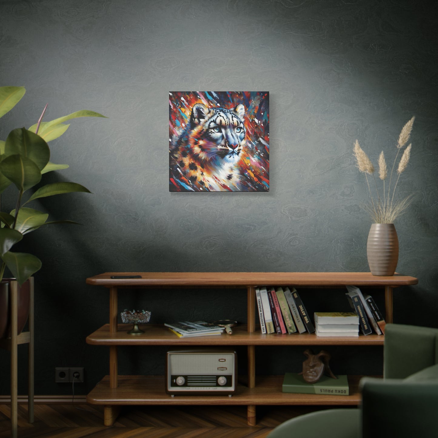 Colorful Snow Leopard Expressionist Canvas Wall Art