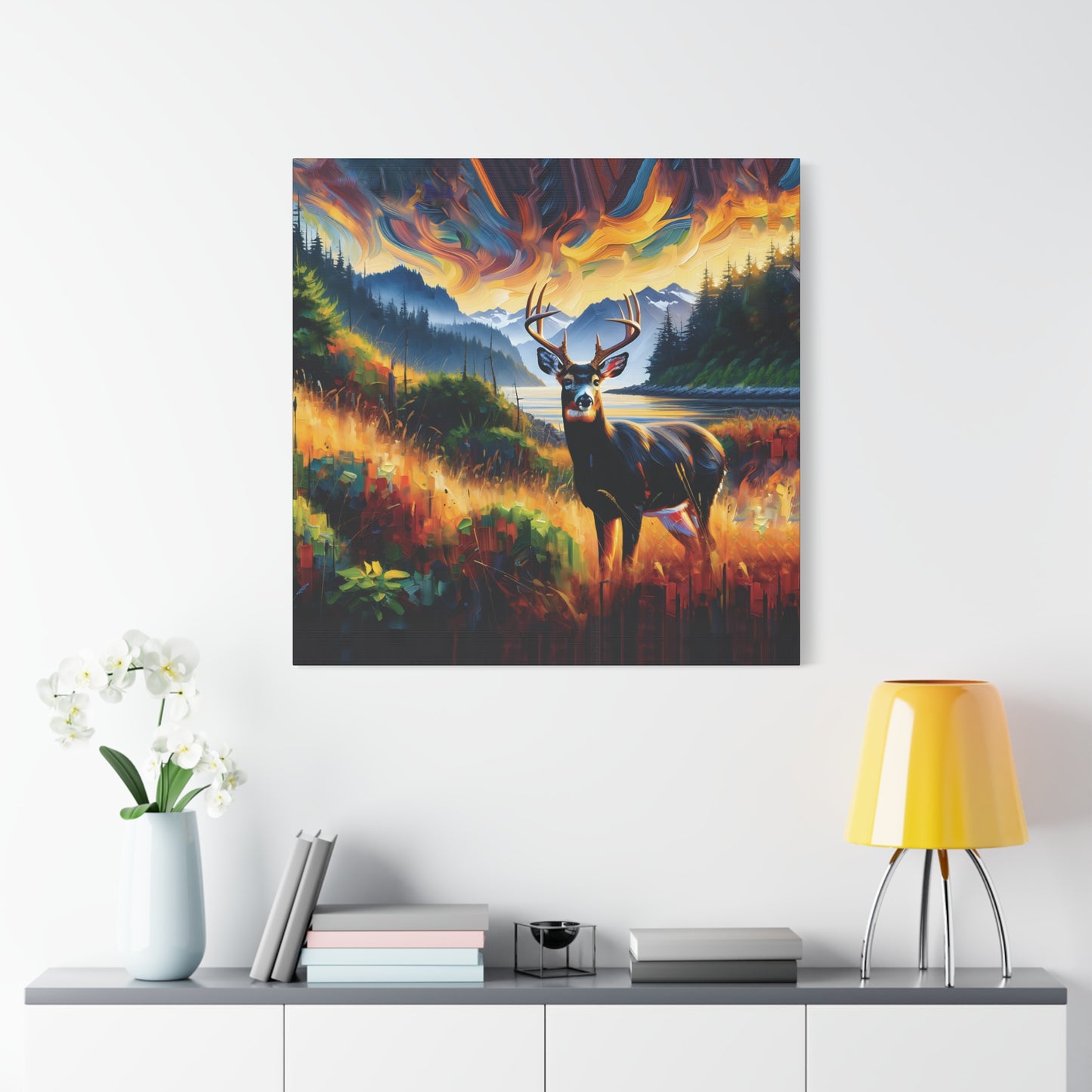 Canvas Wall Art - Black Tail Buck in Olympic National Park - Colorful Expressionist Art Style Print