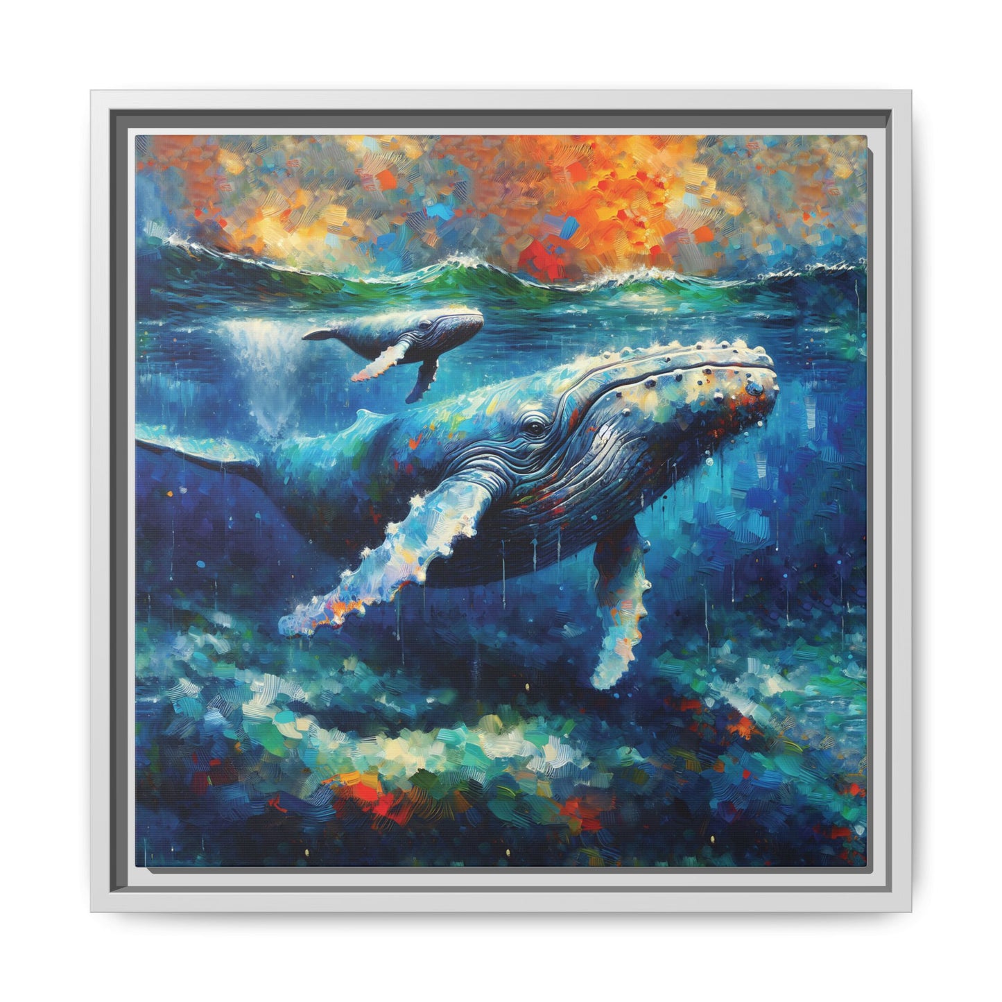 Vibrant Whale Art Canvas Print - Framed Wall Decor