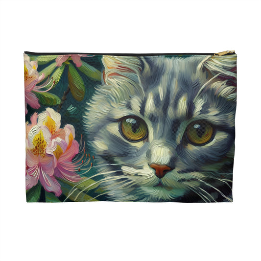 Tabby Cat Accessory Pouch, Gift for Cat Lovers, Cute Cat Makeup Bag, Pet-Themed Gift, Floral Storage Bag, Cat Mom Essential