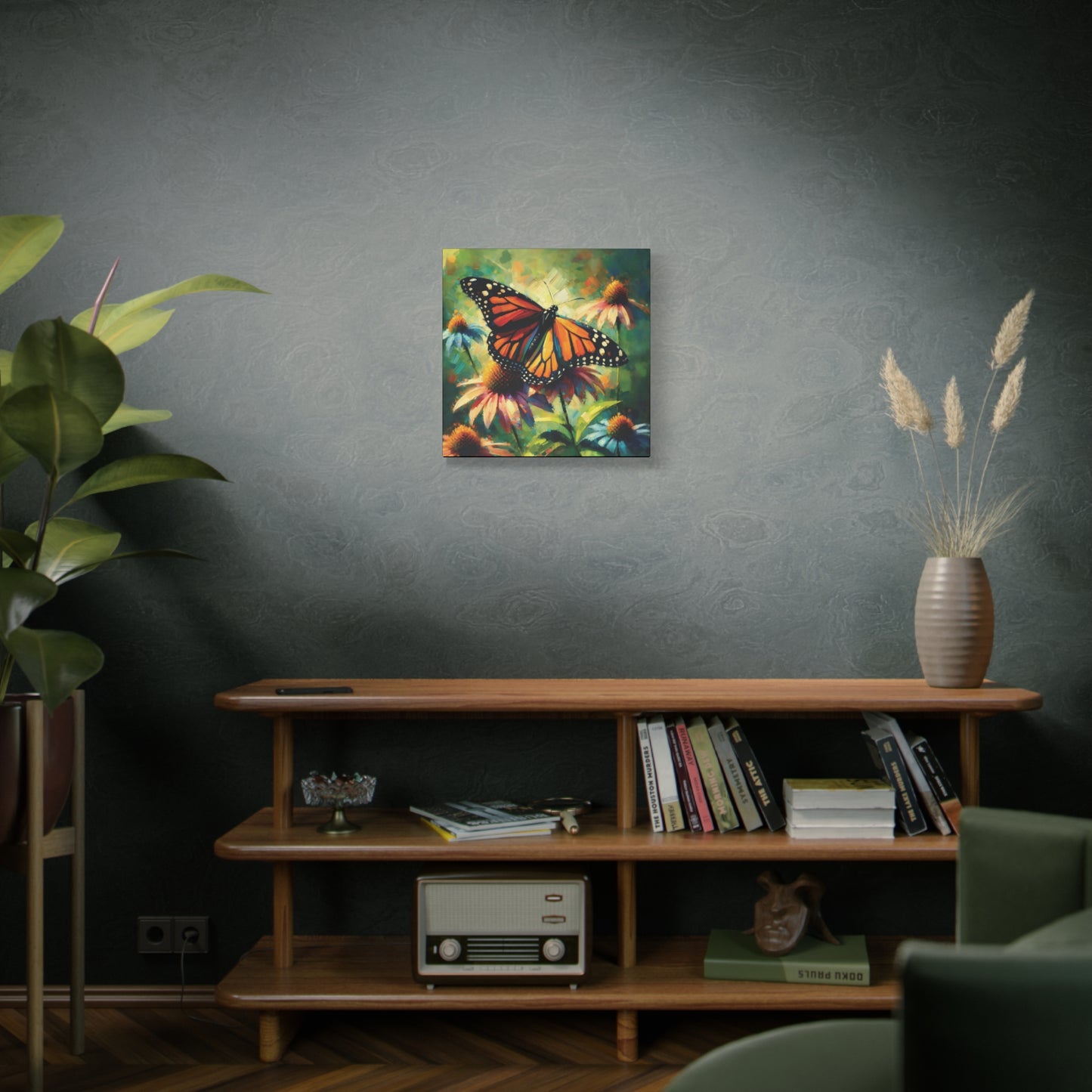 Butterfly Canvas Wall Art - Monarch Butterfly with Echinacea