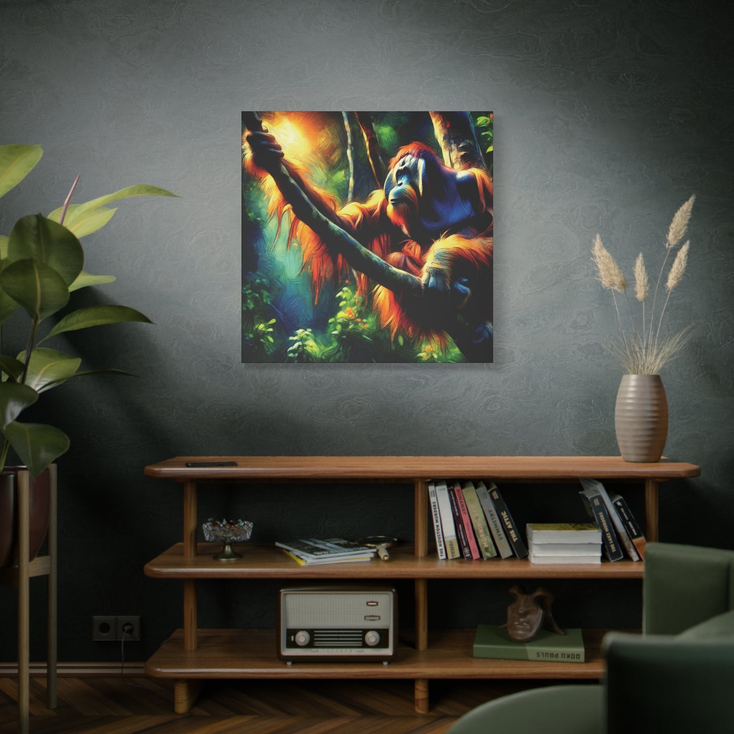 Orangutan in Tree Expressionist Canvas Art Print