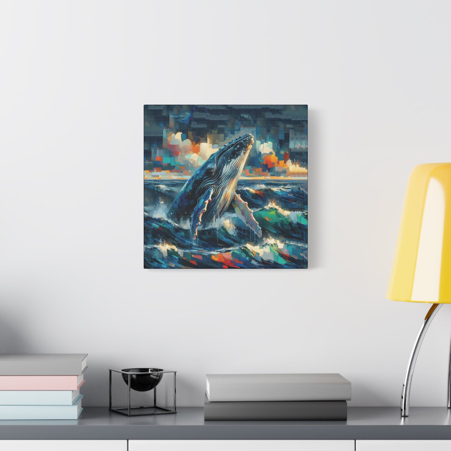 Humpback Breaching Expressionist Canvas Art Print