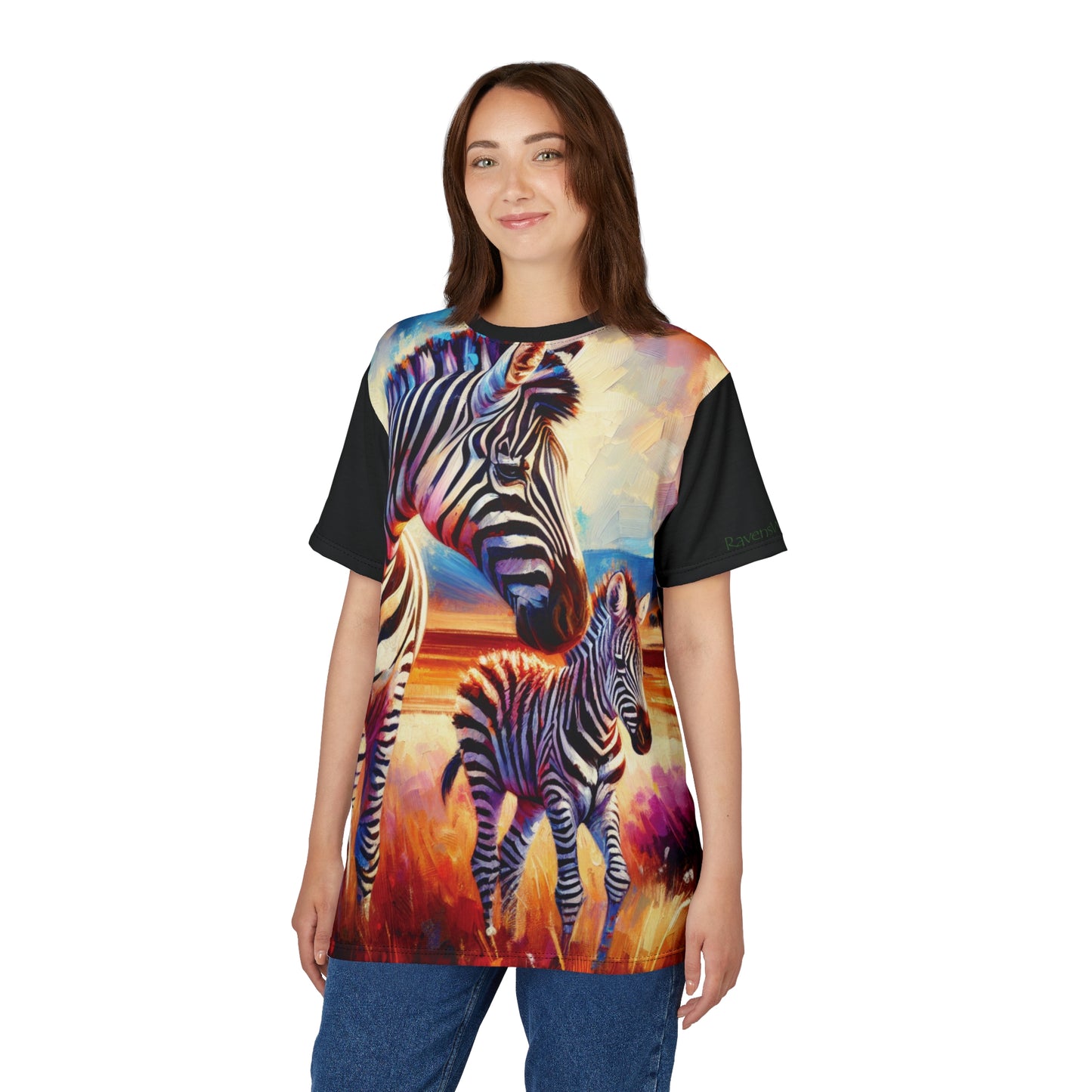Zebra and Foal Art Tee | Colorful Unisex Cut & Sew T-Shirt, Wildlife Apparel, Unique Graphic Tee, Birthday Gift