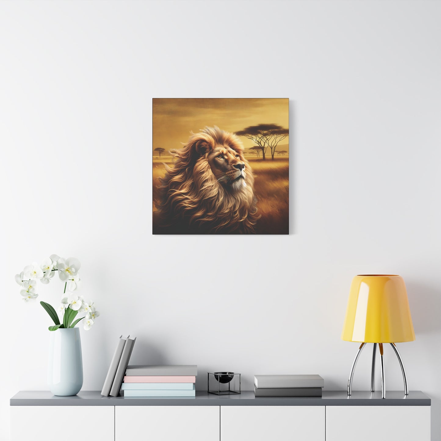 Canvas Art - Regal Lion Resting on African Savannah