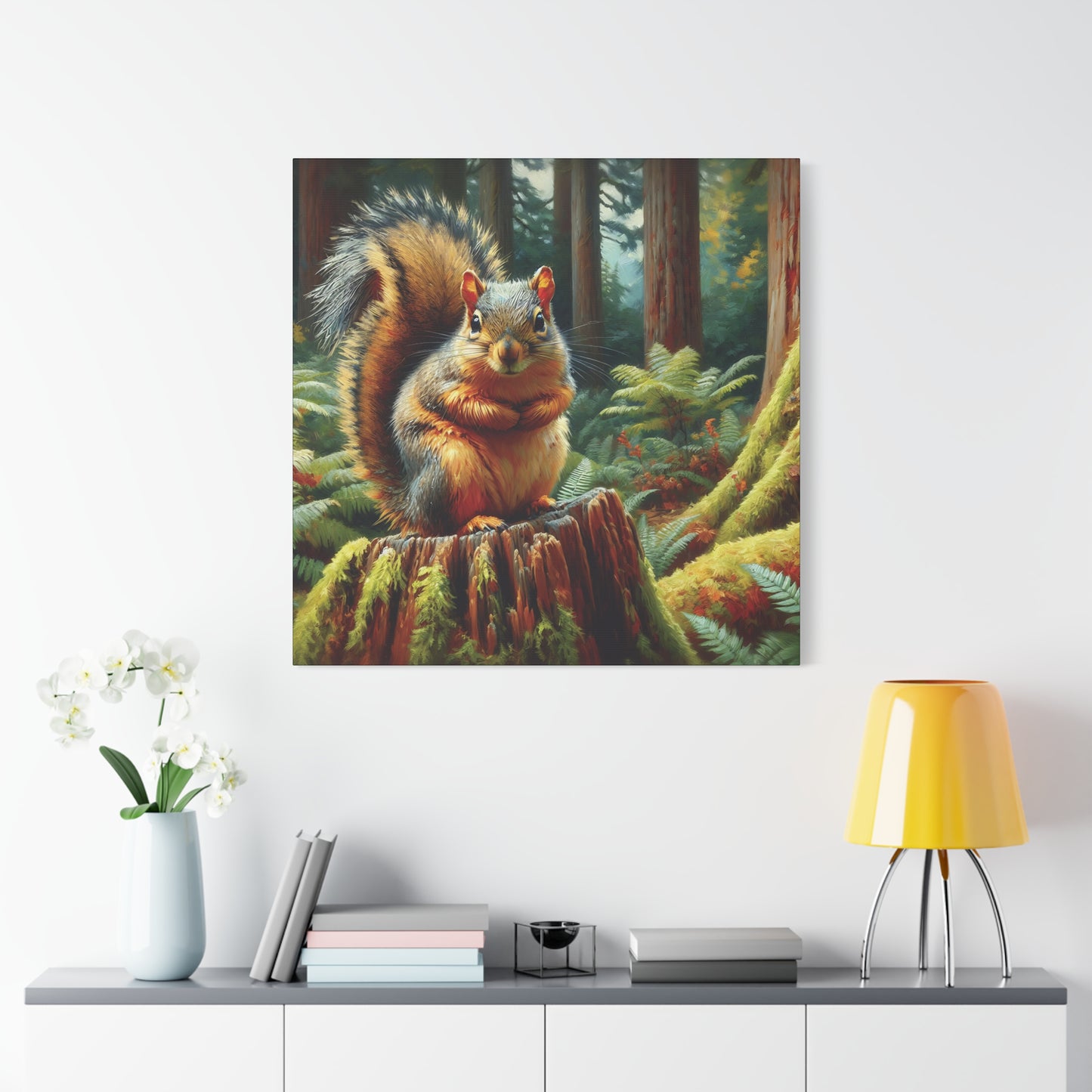 Douglas Squirrel in Olympic National Forest Impressionist Canvas Art Print