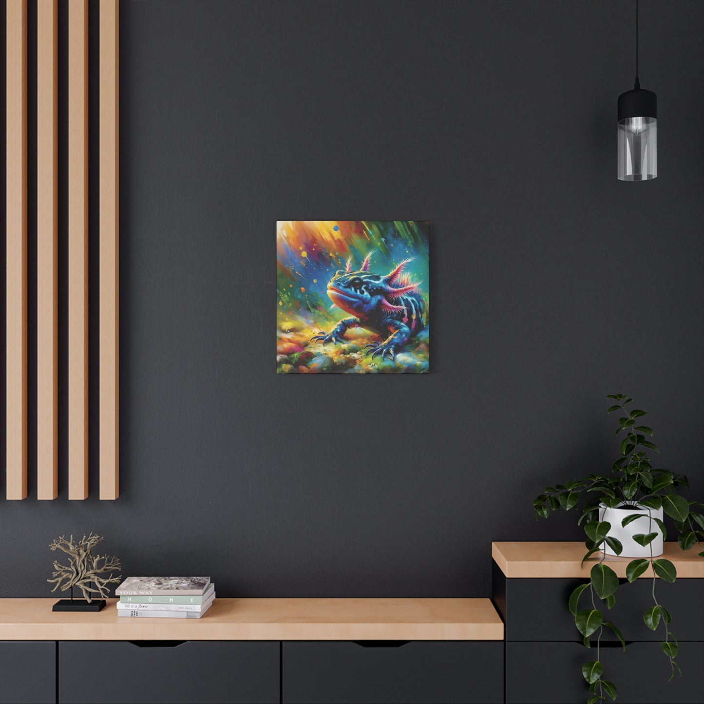 Axolotl Expressionist Art on Square Canvas