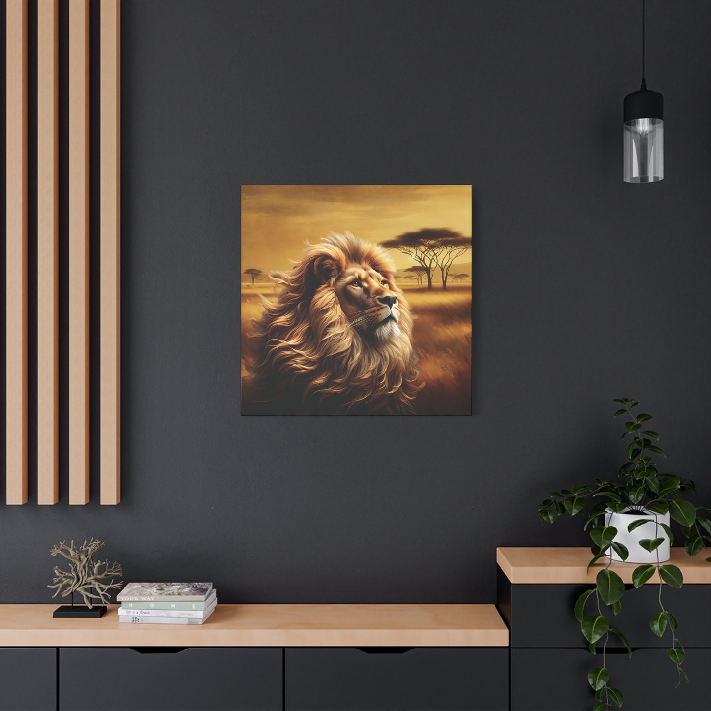 Canvas Art - Regal Lion Resting on African Savannah