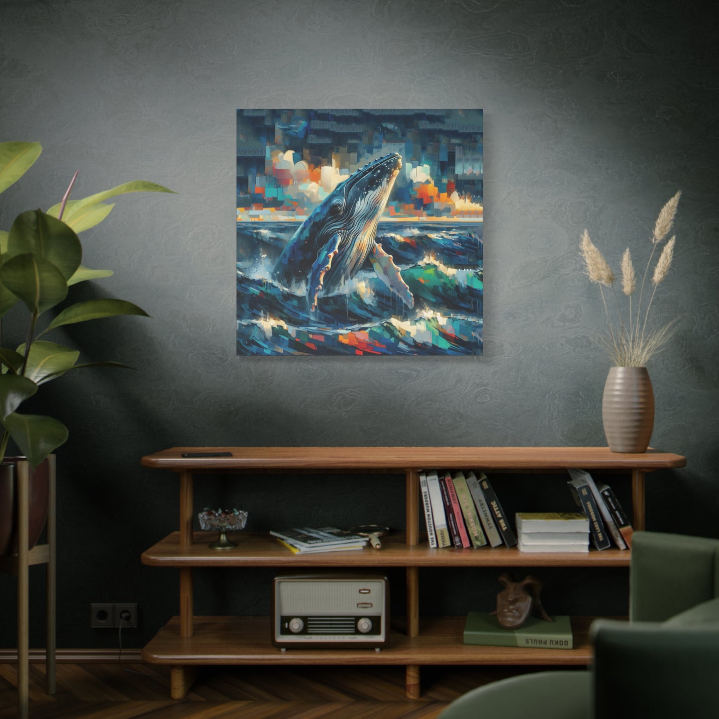 Humpback Breaching Expressionist Canvas Art Print