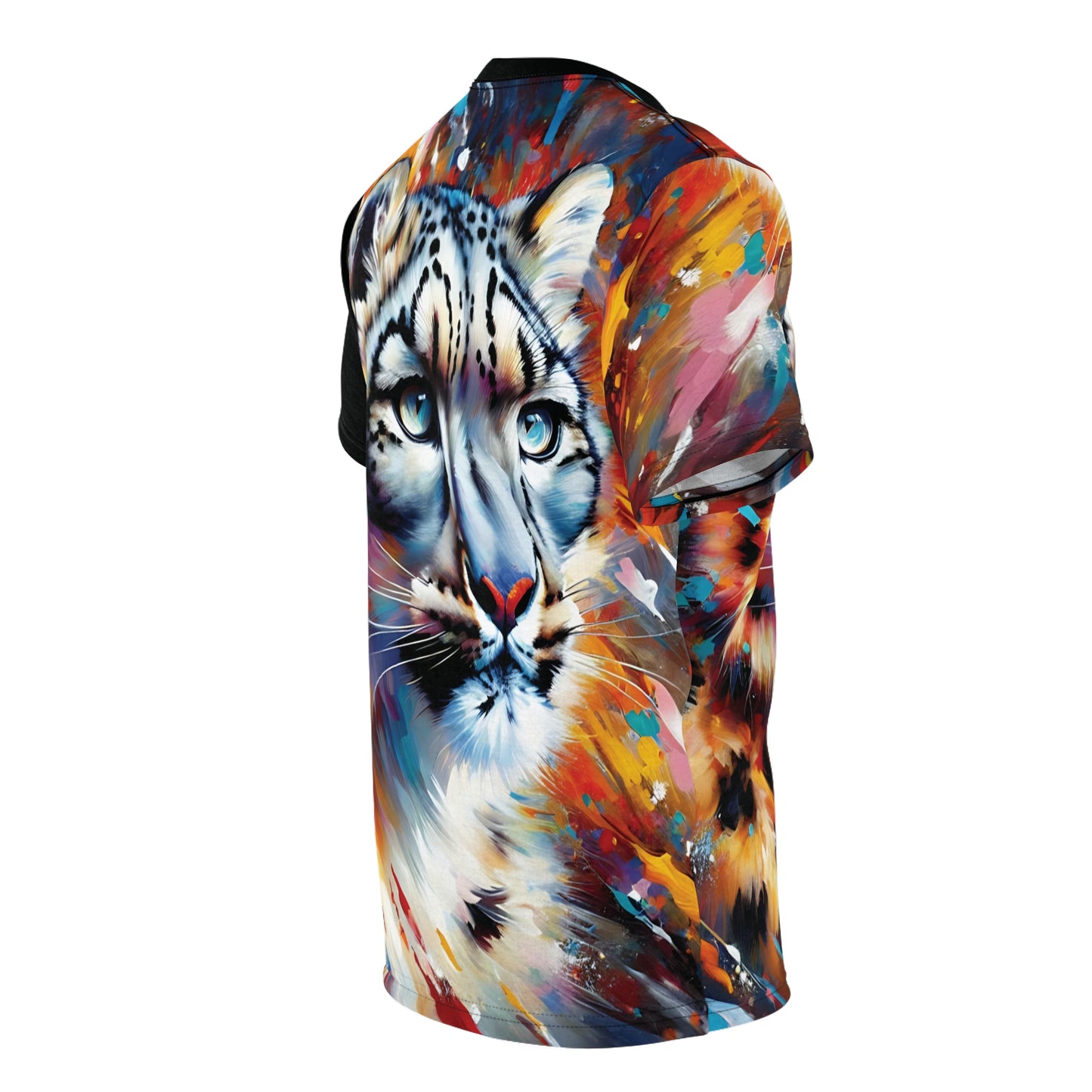 Colorful Snow Leopard Vibrant Art Tee | Colorful Unisex Cut & Sew T-Shirt, Wildlife Apparel, Unique Graphic Tee, Birthday Gift