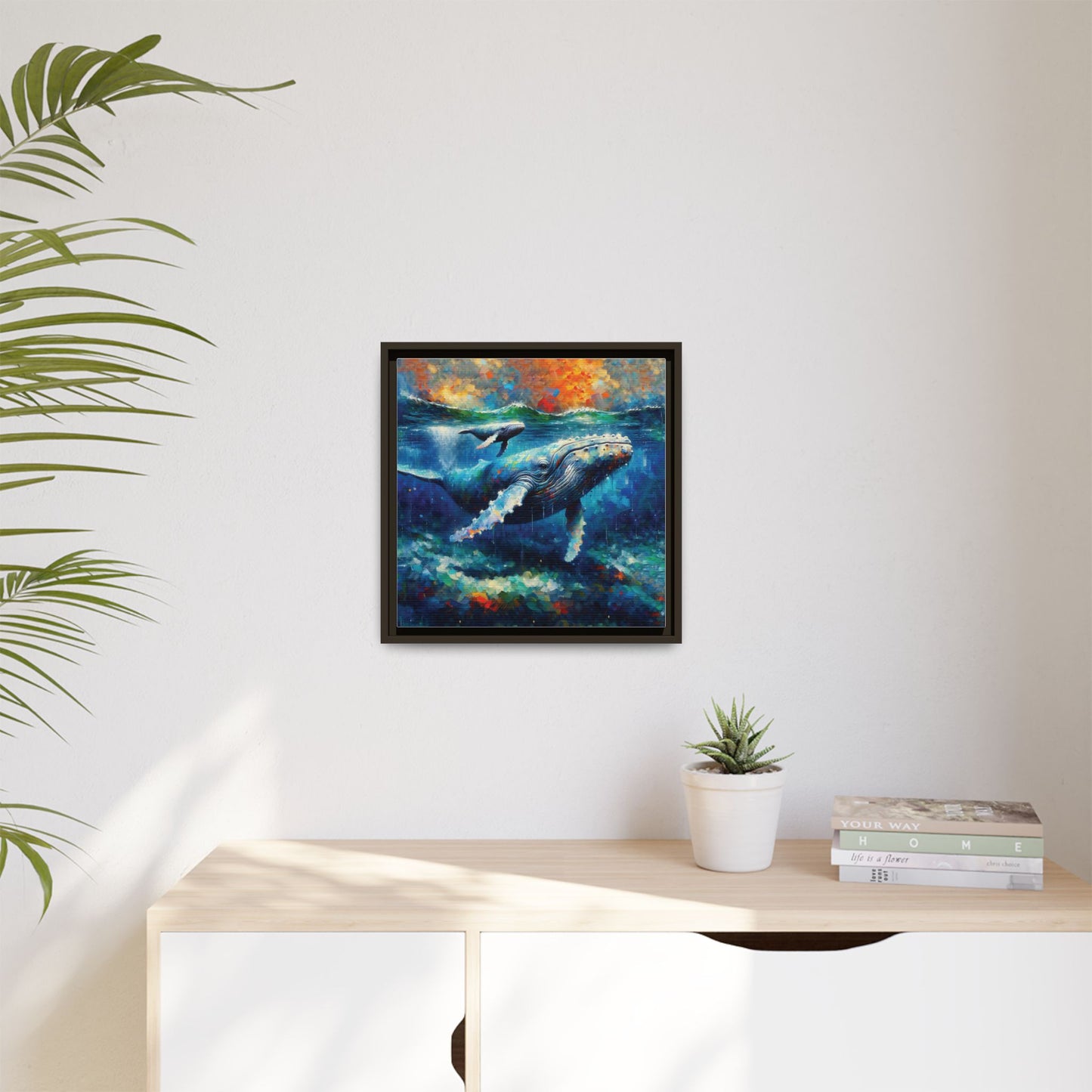 Vibrant Whale Art Canvas Print - Framed Wall Decor