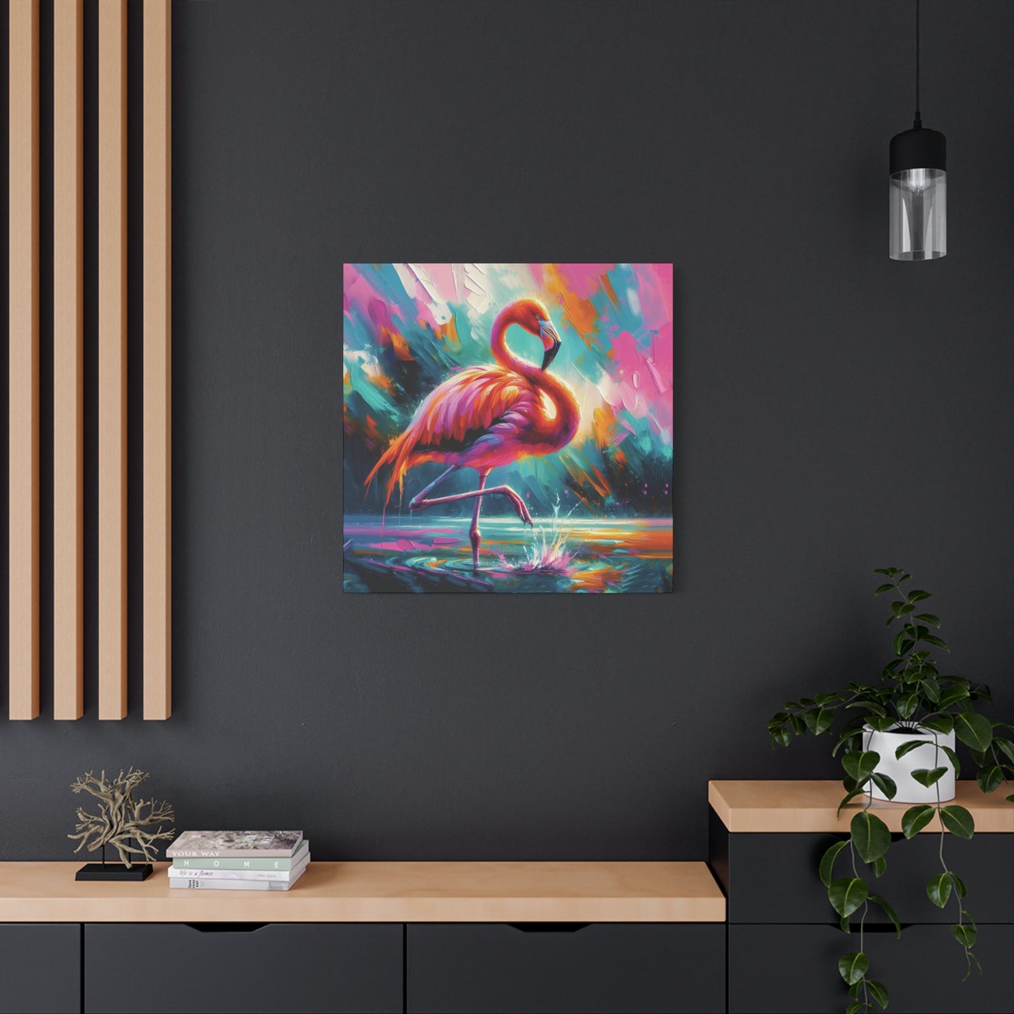 Canvas Wall Art - Flamingo Colorful Expressionist Style Print