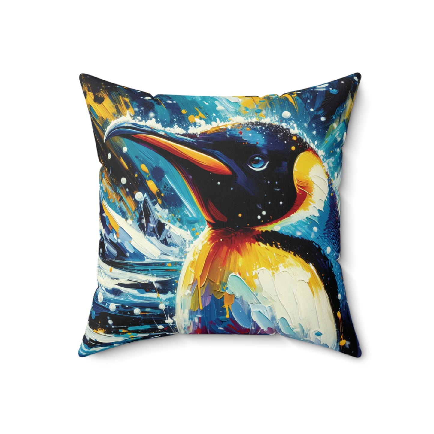 Emperor Penguin in Snowfall - Square Throw Pillows
