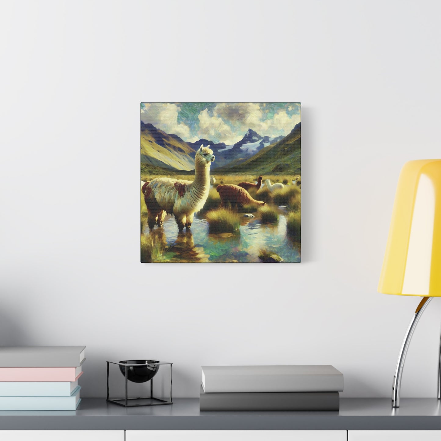 Alpacas in the Andes Canvas Art Print | Impressionist Wildlife Art