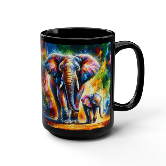 Celebrate Elephants! - Black Mug, 15oz