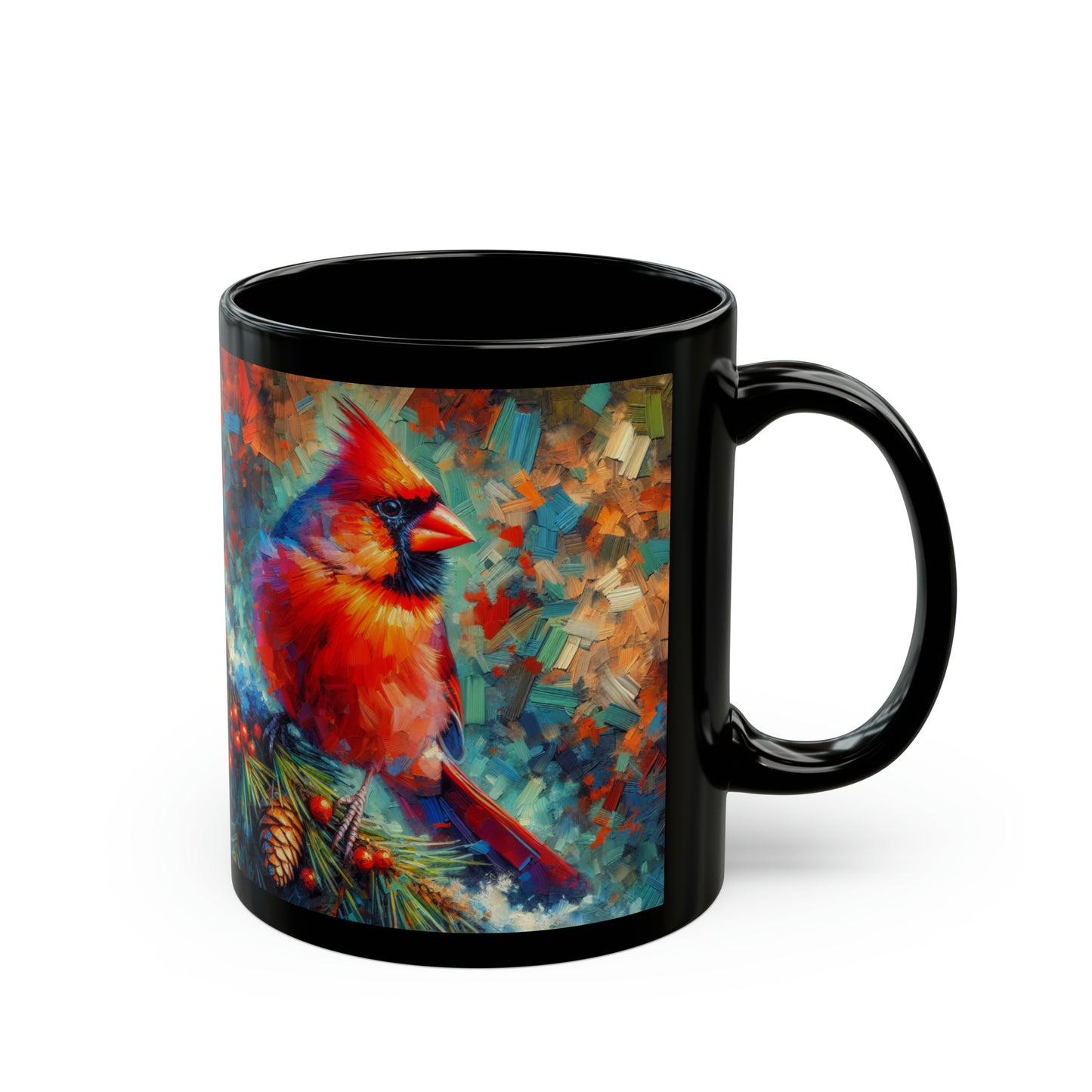 Cardinal with Berries - Black Mugs (11oz, 15oz)