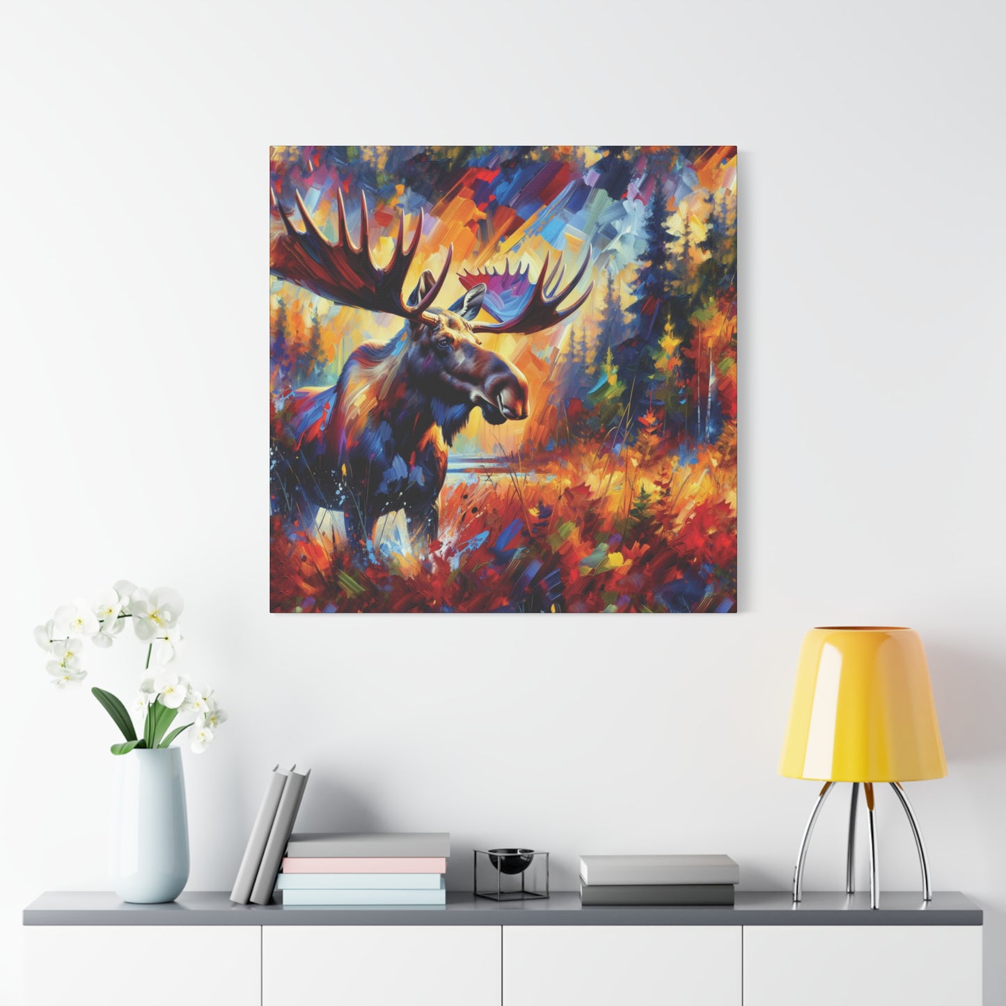 Sunset Moose Expressionist Canvas Art Print