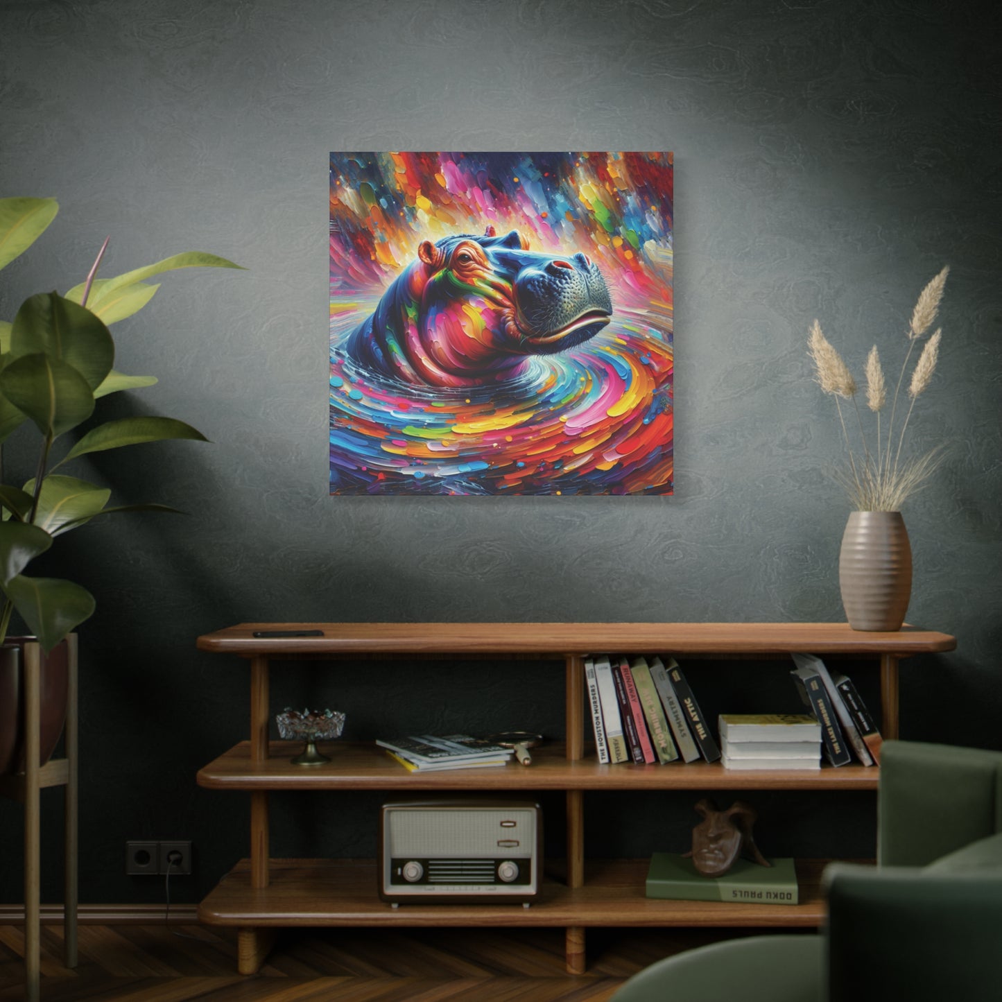 Hippo Jacuzzi Expressionist Canvas Art Print
