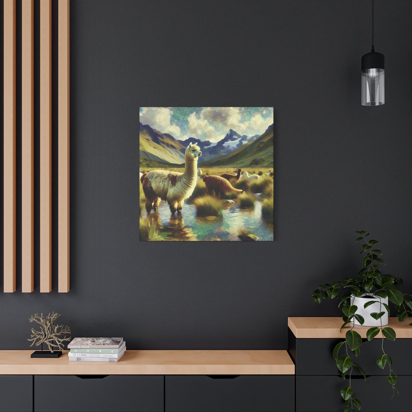 Alpacas in the Andes Canvas Art Print | Impressionist Wildlife Art