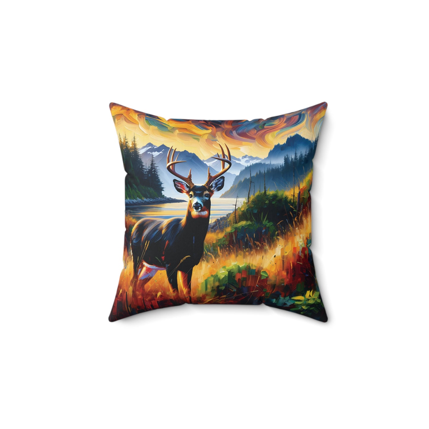 Black Tail Buck in Olympic National Park - Square Throw Pillows