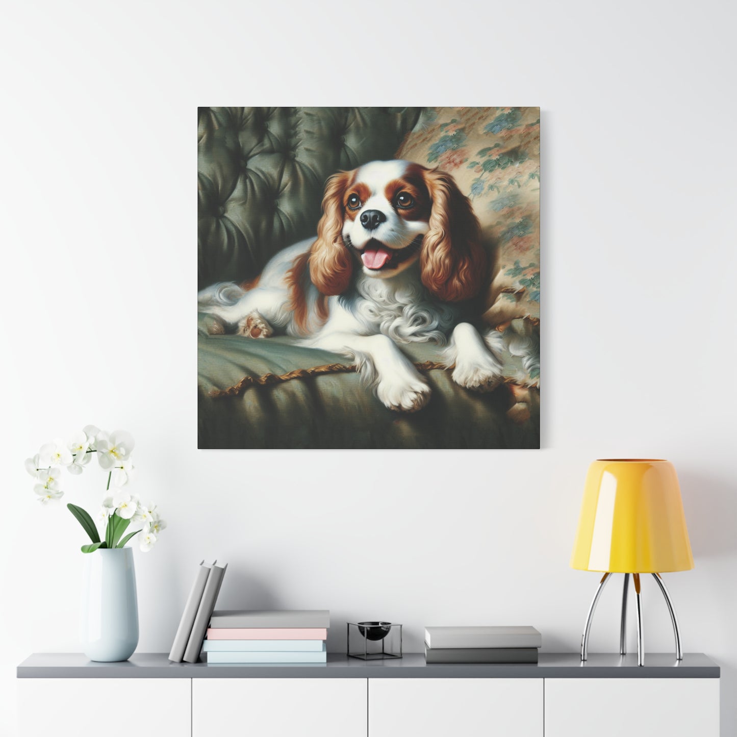 Cavalier King Charles Spaniel on Sofa Impressionist Canvas Art Print
