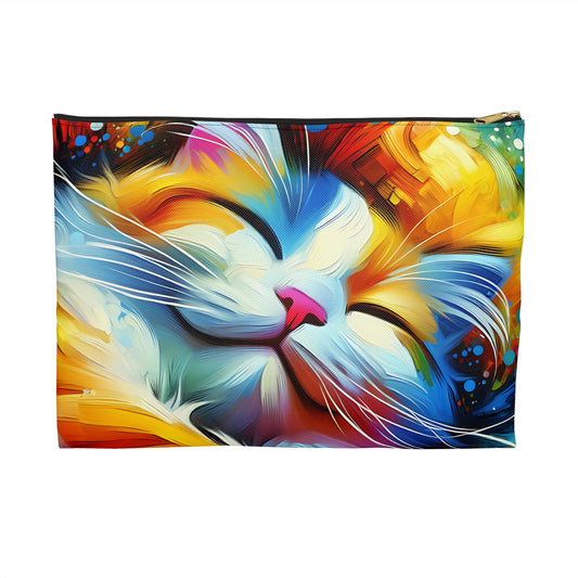 Happy Cat Dreams Accessory Pouch, Gift for Cat Lovers, Cute Cat Makeup Bag, Pet-Themed Gift, Floral Storage Bag, Cat Mom Essential