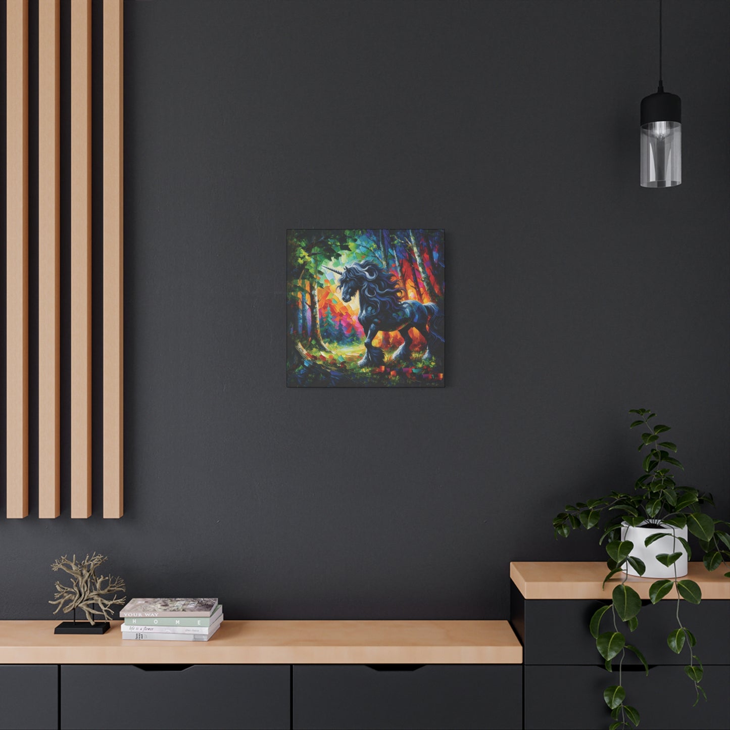 Black Unicorn Stallion Canvas Print - Modern Impressionist Art