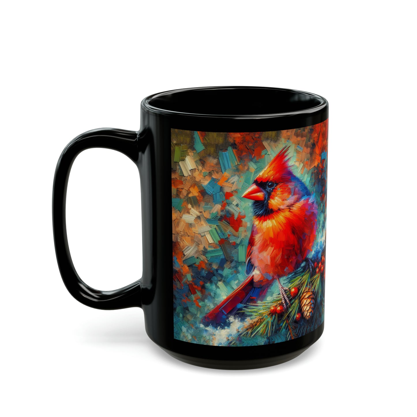 Cardinal with Berries - Black Mugs (11oz, 15oz)