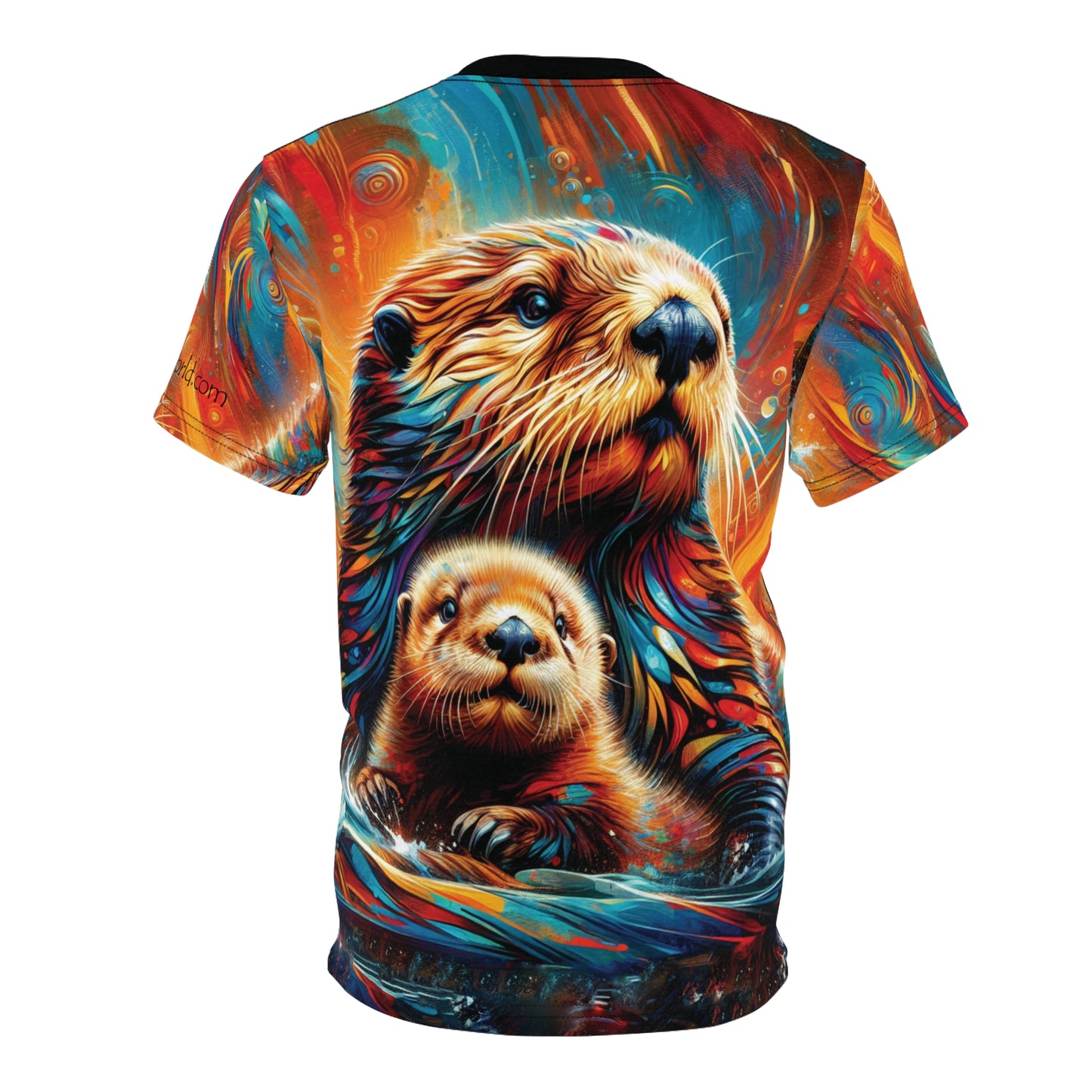 Sea Otters at Sunset Vibrant Art Tee | Colorful Unisex Cut & Sew T-Shirt, Wildlife Apparel, Unique Graphic Tee, Birthday Gift