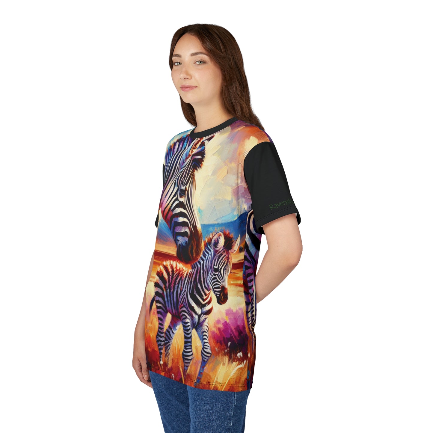 Zebra and Foal Art Tee | Colorful Unisex Cut & Sew T-Shirt, Wildlife Apparel, Unique Graphic Tee, Birthday Gift