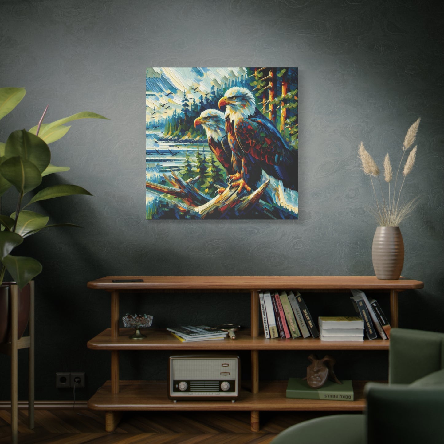 Eagle Pair Near Shore Impressionist Canvas Art Print