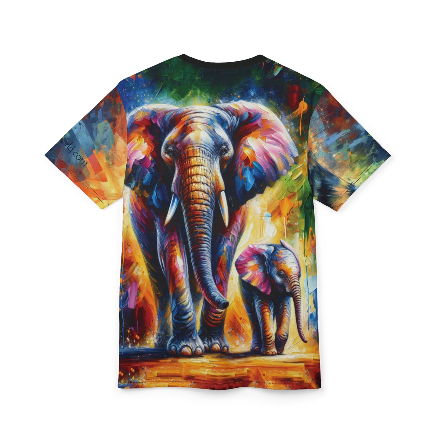 Celebrate Elephants! Vibrant Art Tee | Colorful Unisex Cut & Sew T-Shirt, Wildlife Apparel, Unique Graphic Tee, Birthday Gift