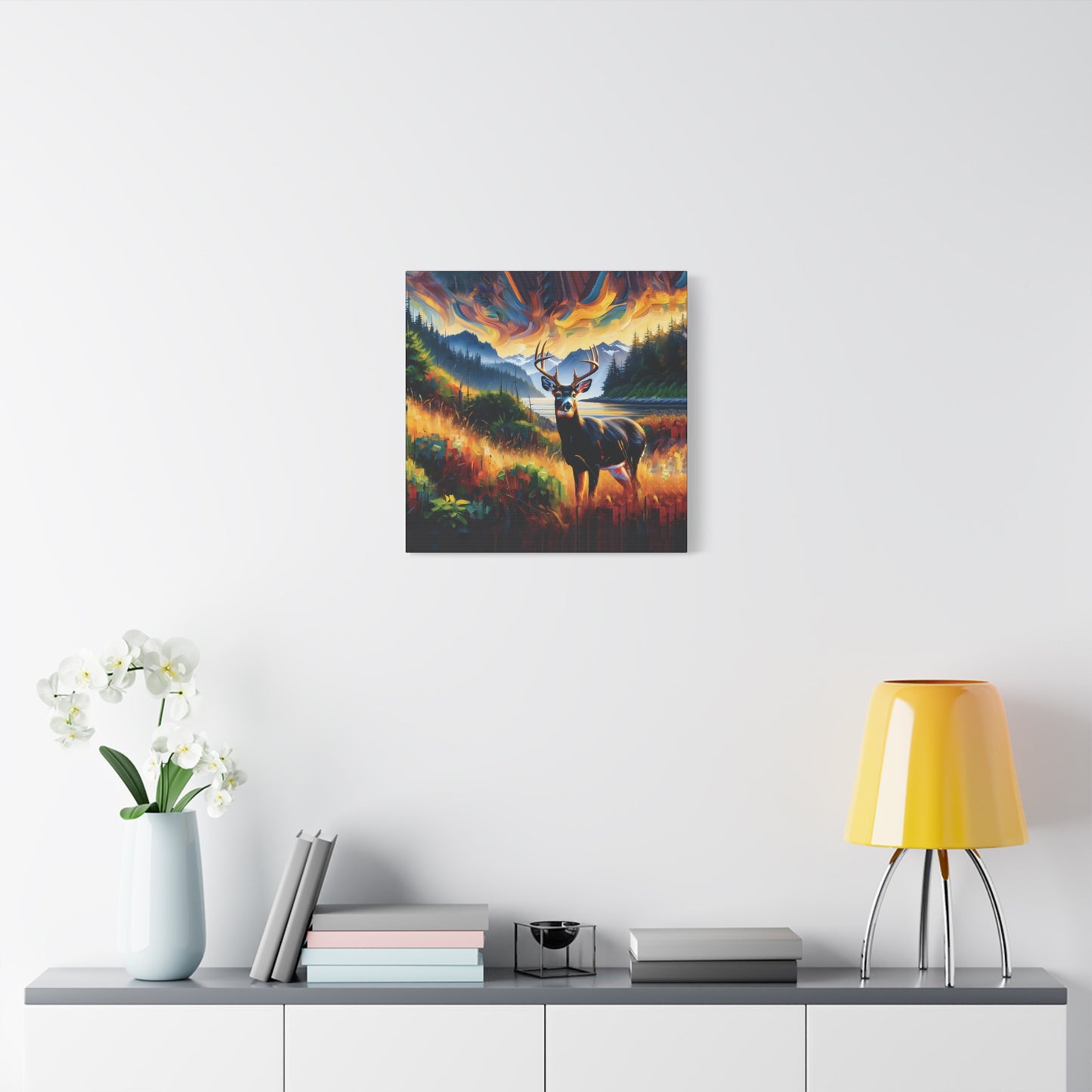 Canvas Wall Art - Black Tail Buck in Olympic National Park - Colorful Expressionist Art Style Print