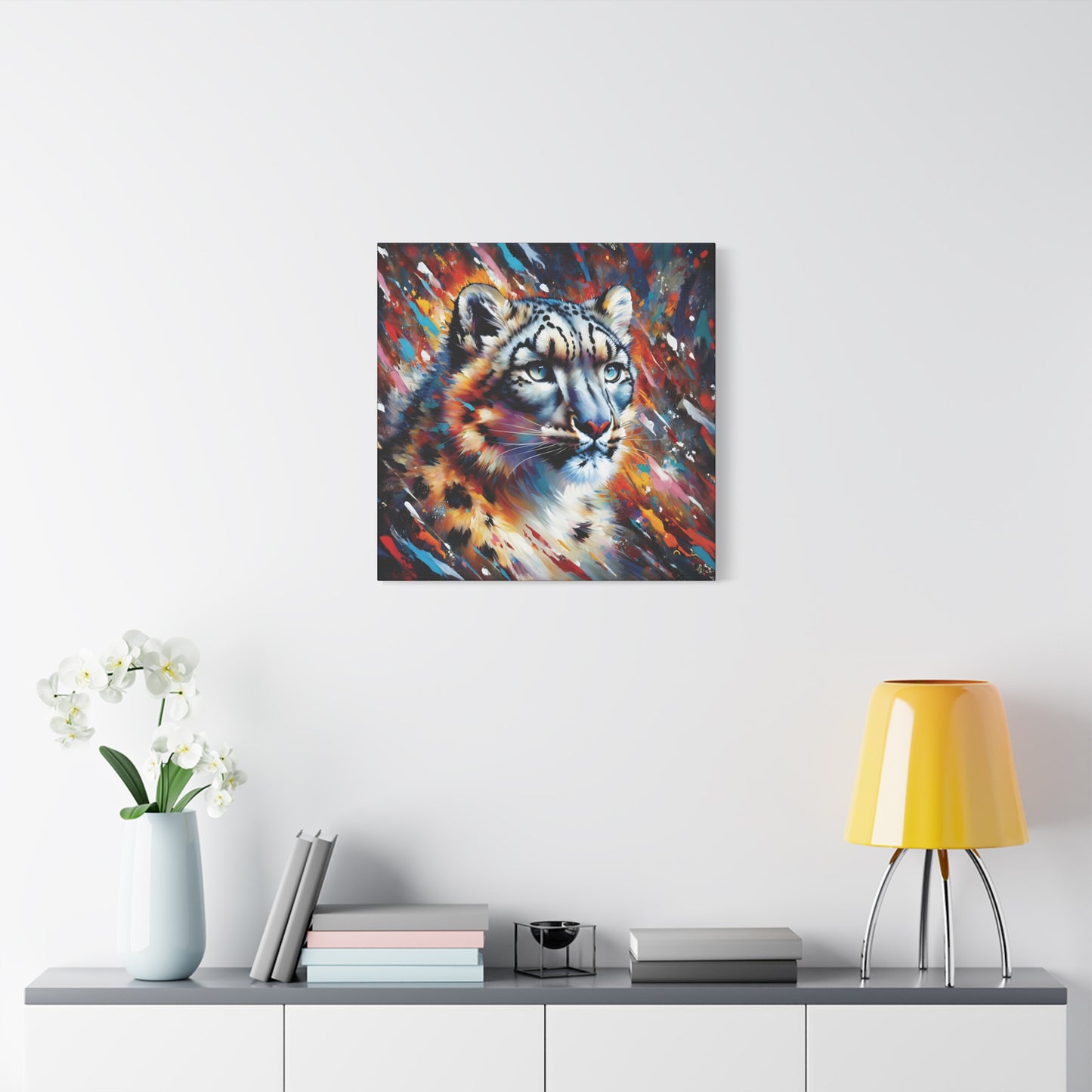 Colorful Snow Leopard Expressionist Canvas Wall Art