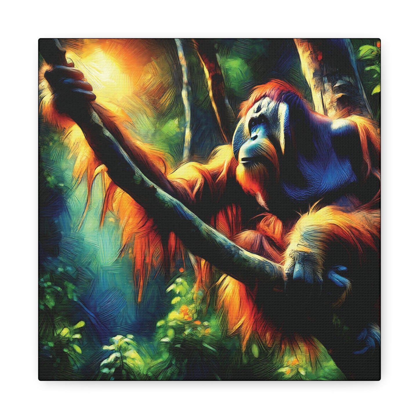 Orangutan in Tree Expressionist Canvas Art Print