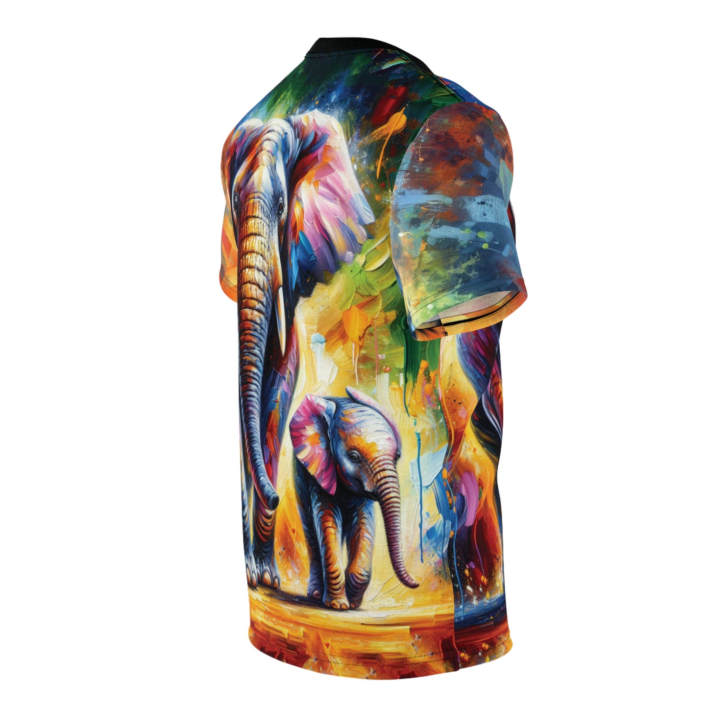 Celebrate Elephants! Vibrant Art Tee | Colorful Unisex Cut & Sew T-Shirt, Wildlife Apparel, Unique Graphic Tee, Birthday Gift