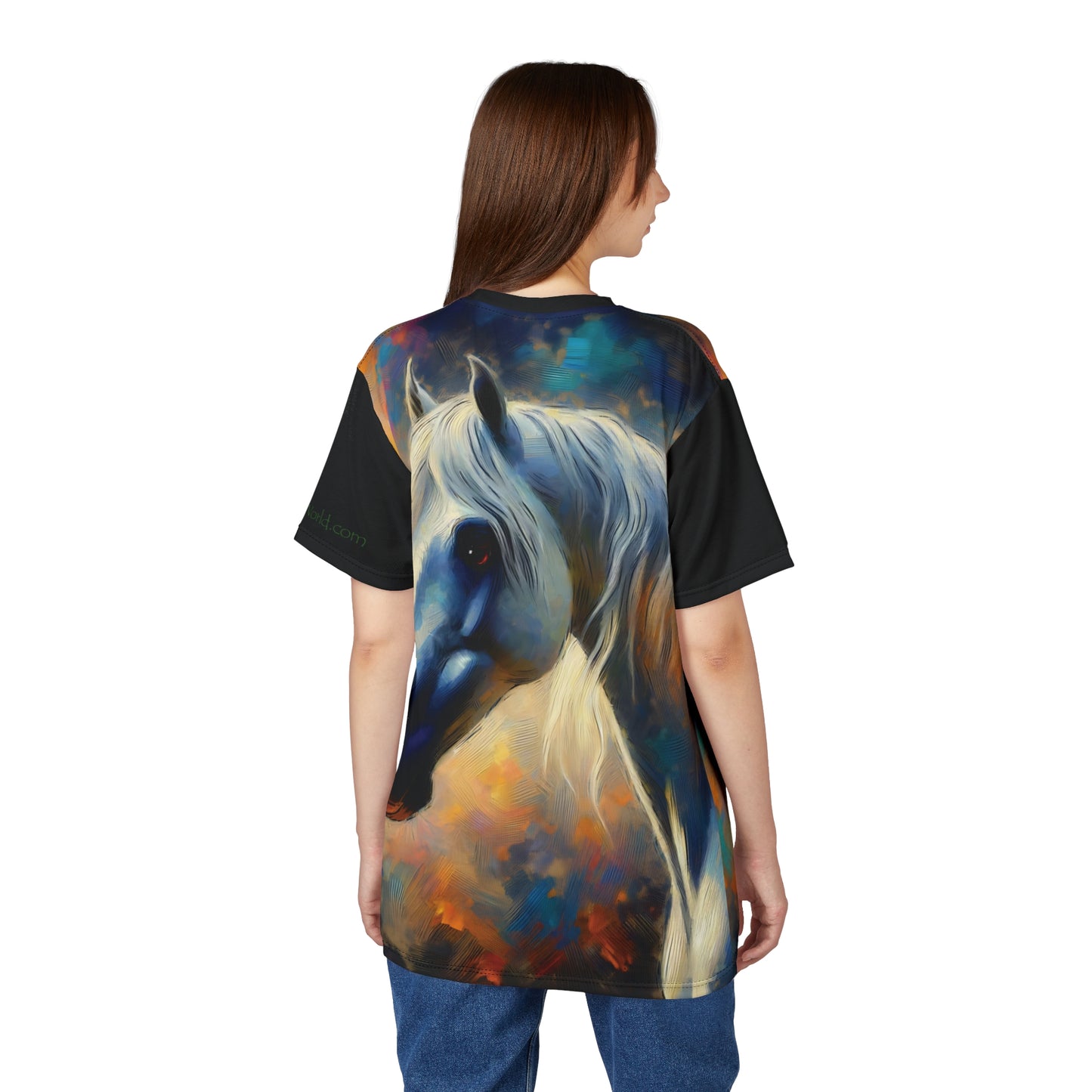 Andalusian Horse Portrait Vibrant Art Tee | Colorful Unisex Cut & Sew T-Shirt, Wildlife Apparel, Unique Graphic Tee, Birthday Gift
