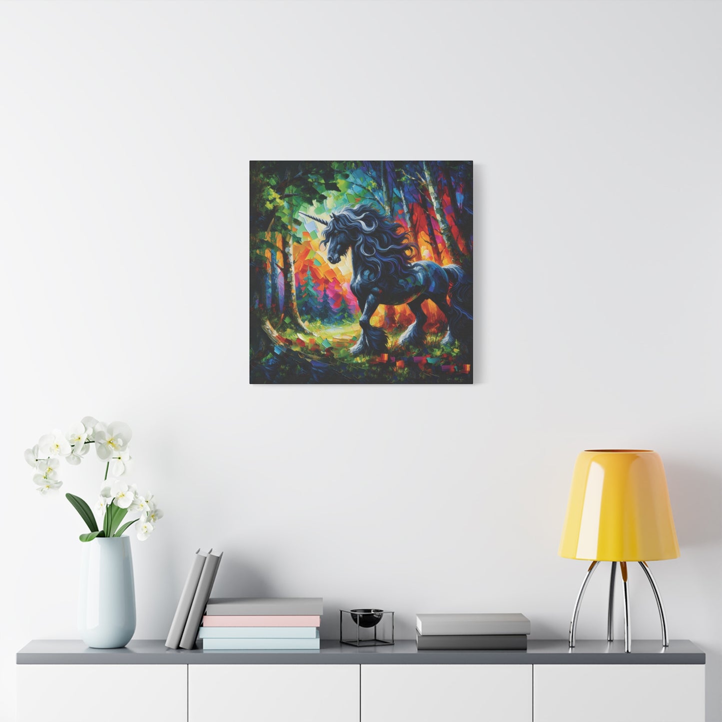 Black Unicorn Stallion Canvas Print - Modern Impressionist Art