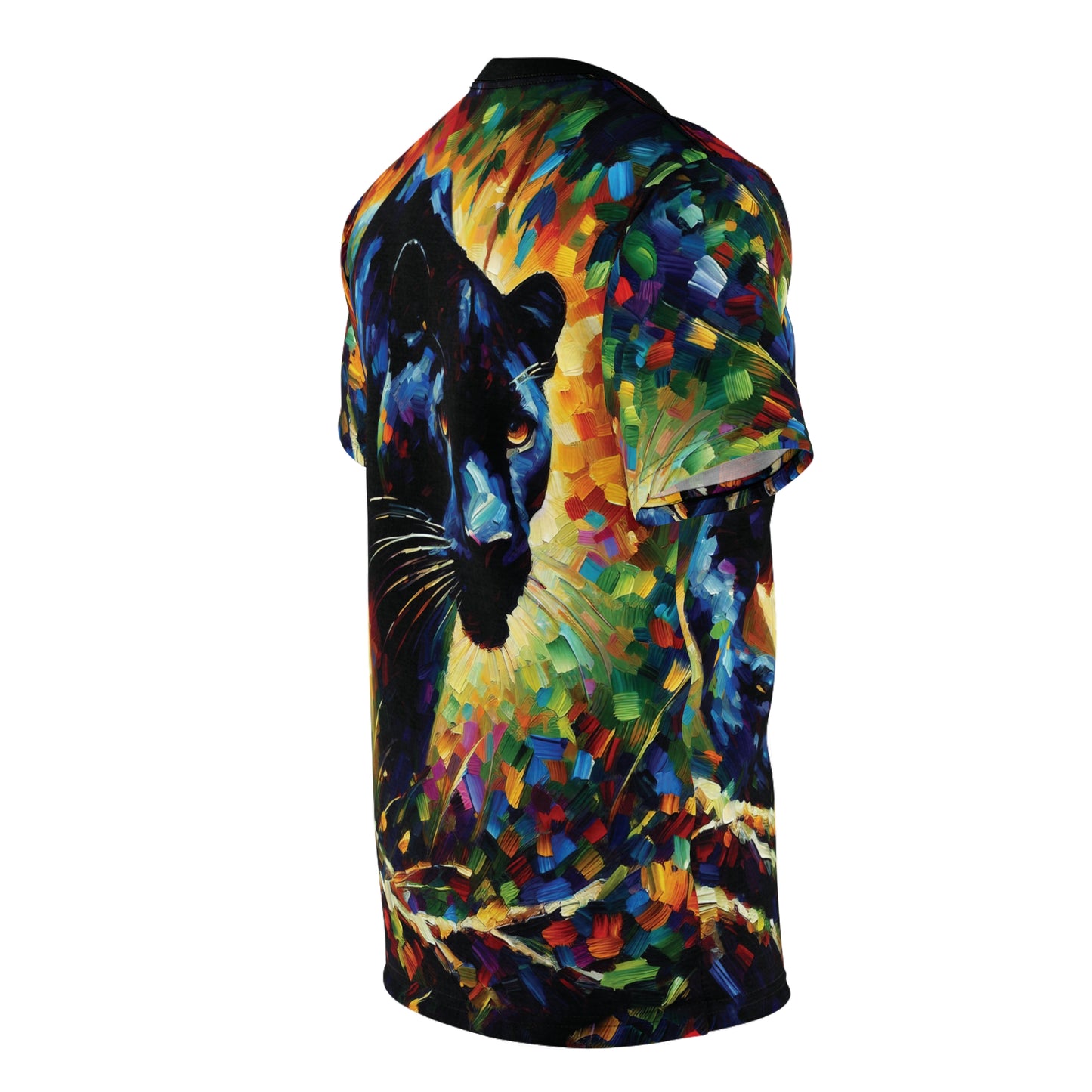 Stalking Black Panther in Jungle Vibrant Art Tee | Colorful Unisex Cut & Sew T-Shirt, Wildlife Apparel, Unique Graphic Tee, Birthday Gift