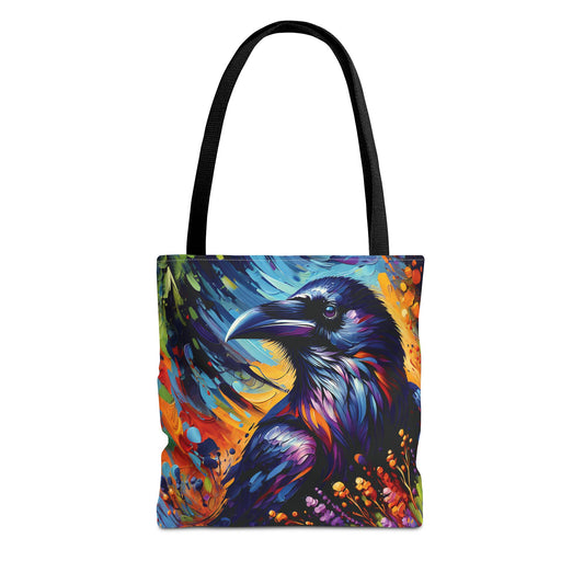 Colorful Raven Portrait Tote Bag - Stylish and Functional for Corvid Lovers
