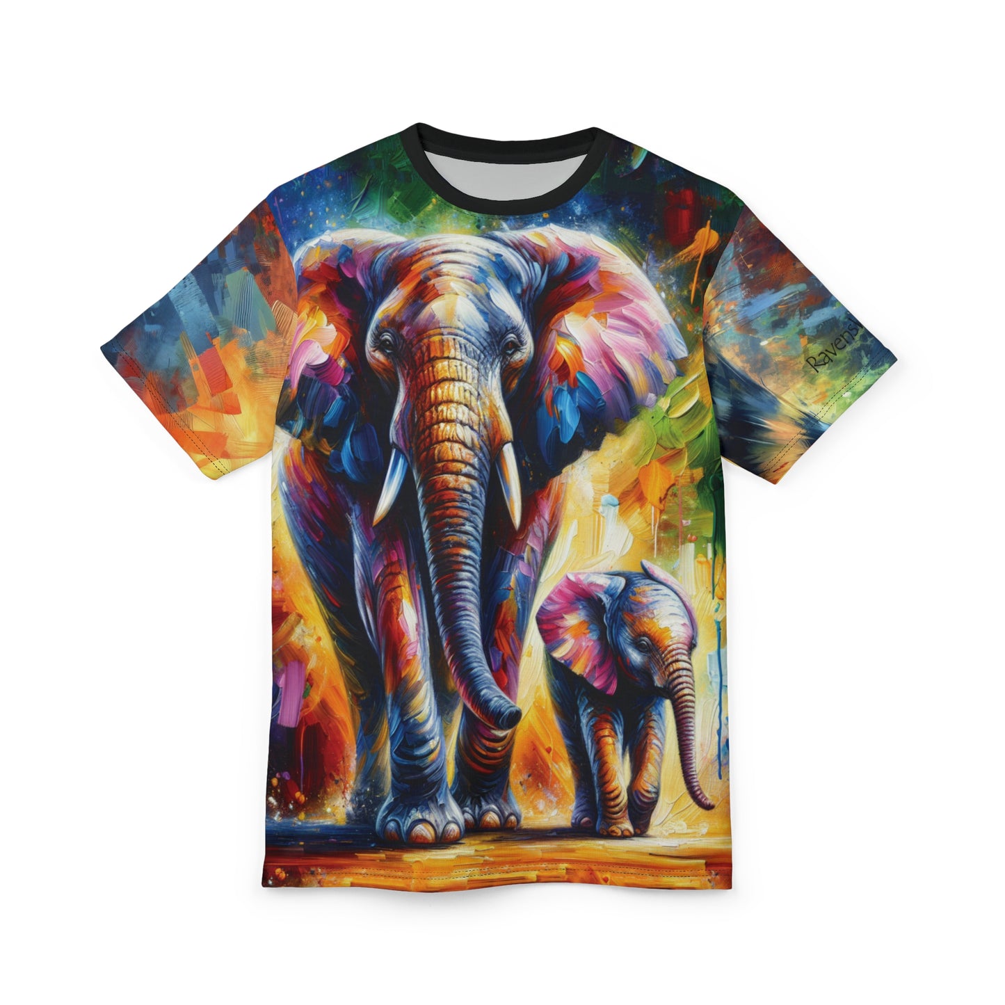 Celebrate Elephants! Vibrant Art Tee | Colorful Unisex Cut & Sew T-Shirt, Wildlife Apparel, Unique Graphic Tee, Birthday Gift