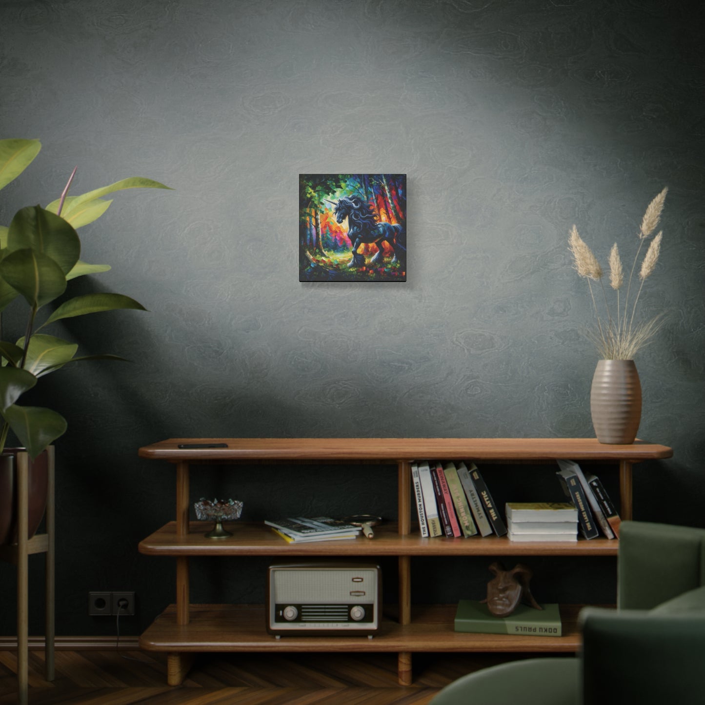 Black Unicorn Stallion Canvas Print - Modern Impressionist Art