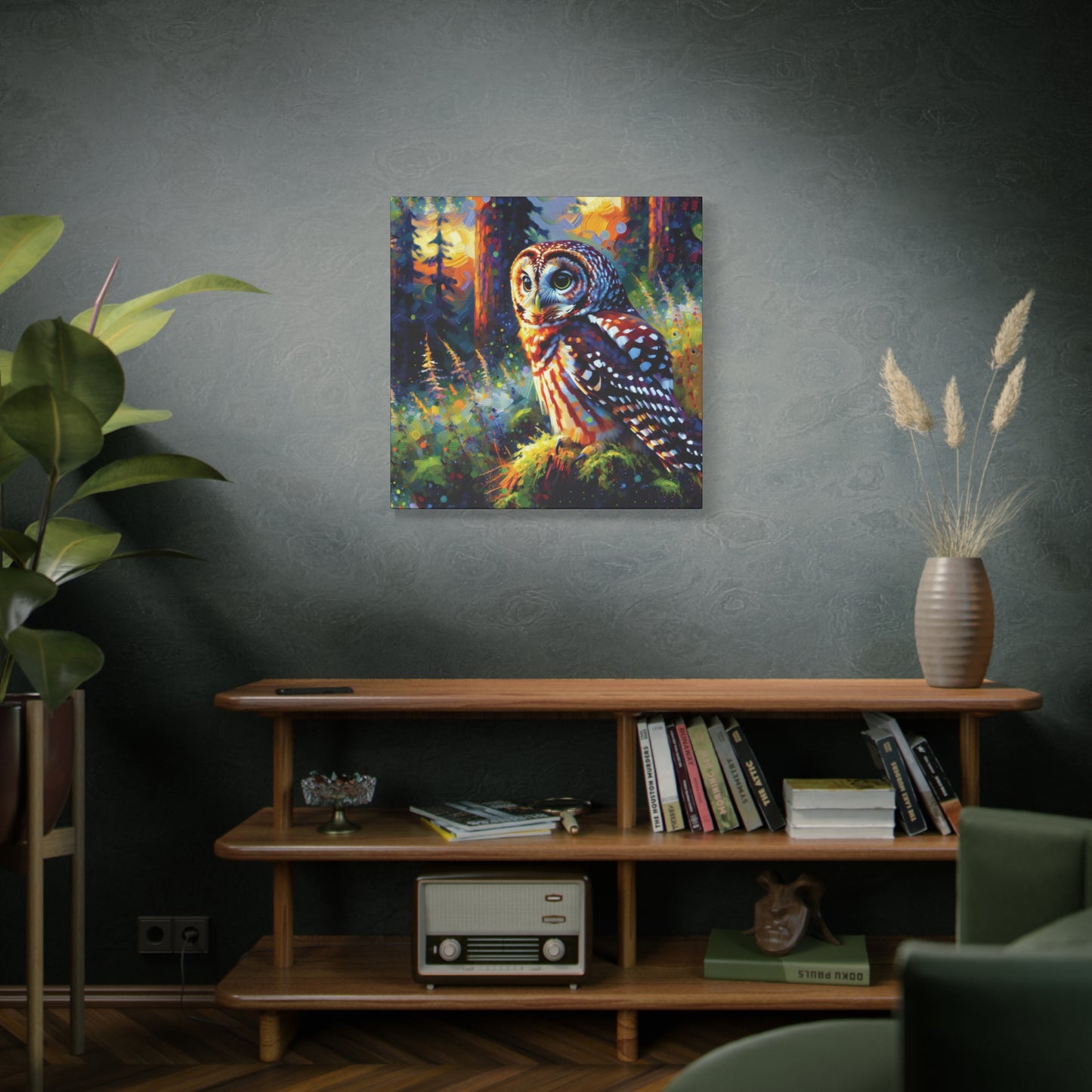 Barred Owl at Sunset Impressionist Canvas Art Print