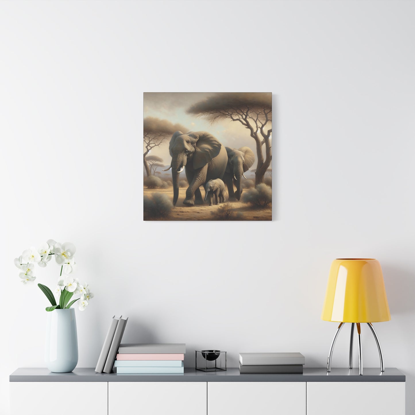 African Elephant Family Canvas Art Print