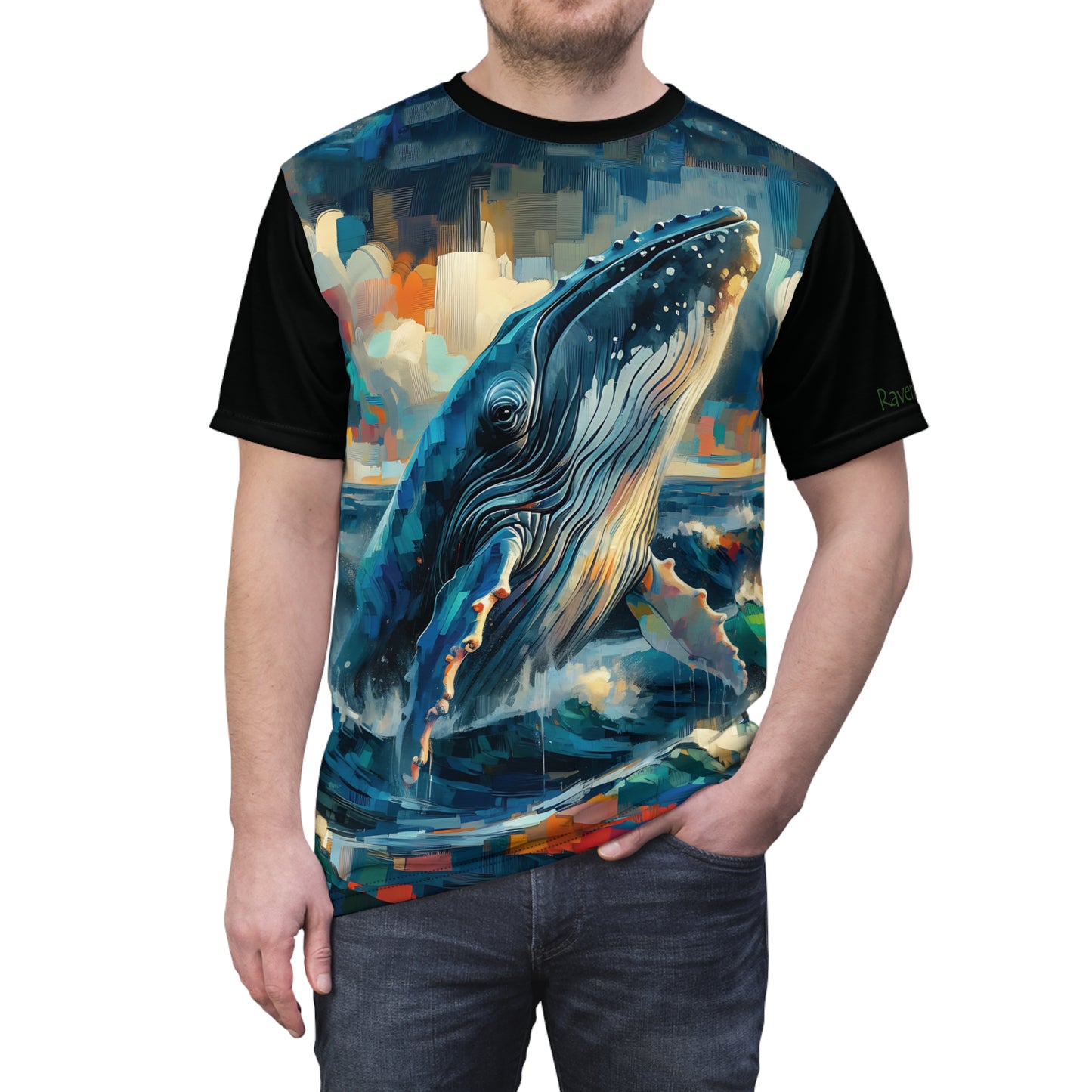 Humpback Breaching Art Tee | Colorful Unisex Cut & Sew T-Shirt, Wildlife Apparel, Unique Graphic Tee