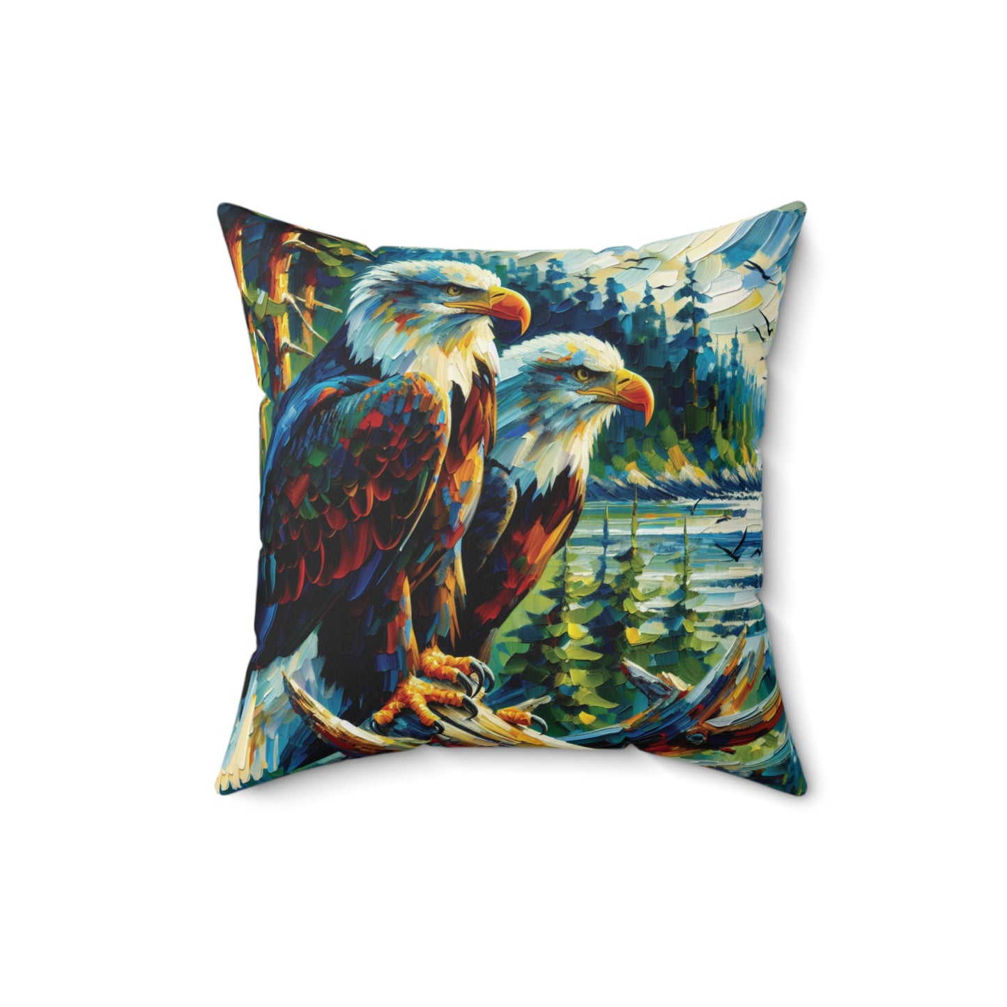 Eagle Pair Near Shore - Square Throw Pillows