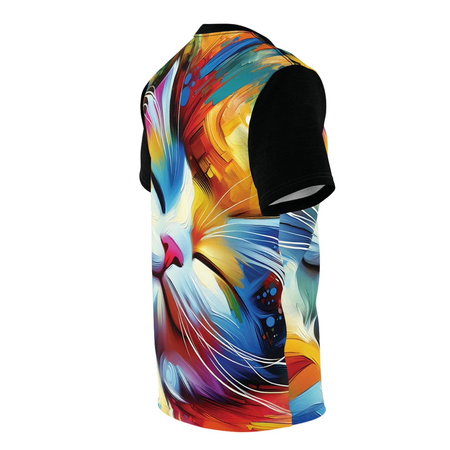 Happy Cat Dreams Vibrant Art Tee | Colorful Unisex Cut & Sew T-Shirt, Wildlife Apparel, Unique Graphic Tee, Birthday Gift
